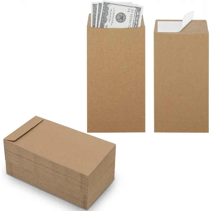 100 Pack Kraft Cash Envelopes for Budgeting, 6.7 x 3.5 Inch| Large Pack of Self-Adhesive Money Envelopes for Cash or Coins| Organization Envelopes for Checks, Jewelry, and Small Items