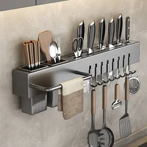 High-Quality Carbon Steel Kitchen Utensil Organizer with Abs Resin Hooks, Wall-Mounted and Easy to Install for Home & Commercial Use, Perfect for Hanging Knives, Forks, Chopsticks, and More