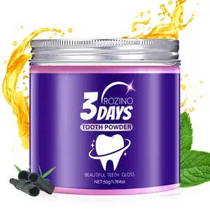 Rozino Purple Teeth Whitening Powder - Mint Fresh Breath, Stain Removal, Fluoride Free Dental Care for Sensitive Teeth & Long Lasting Freshness, 50g