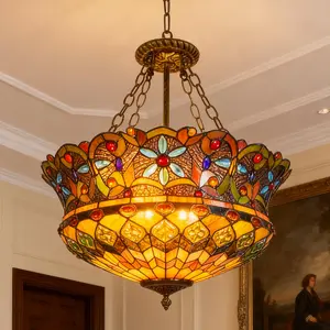 Tiffany Style  Chandeliers Stained Art Glass Chandelier American Retro Creativity for Living Room Bedroom Kitchen Hallway