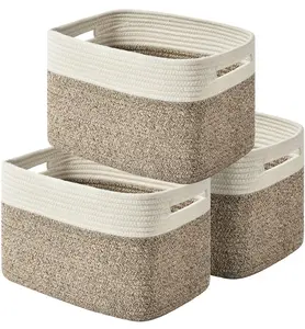 Storage Basket,Woven Baskets for Storage,Cotton Rope Baskets for Organizing,decorative Baskets for Shelves,book Basket,towel Basket,Toy Basket or Storage Bins for Living Room - 3 Pack,Brown