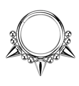 Beaded Mini Spike Stainless Steel Hinged Segment Ring