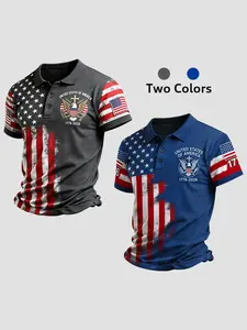 Men’s 250th Anniversary Patriotic Polo Shirt, USA Flag Graphic Short Sleeve Casual Collared Top