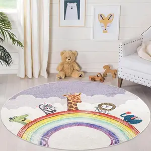 Lion ABC Rug 5Ft Large Circle Kids Carpet Pink Round Alphabet Play Mat for Gilrs Bedroom Classroom Safari Animal Rug for Boys Girls Kids Playroom Nursery Decor non-slip washable floor carpet