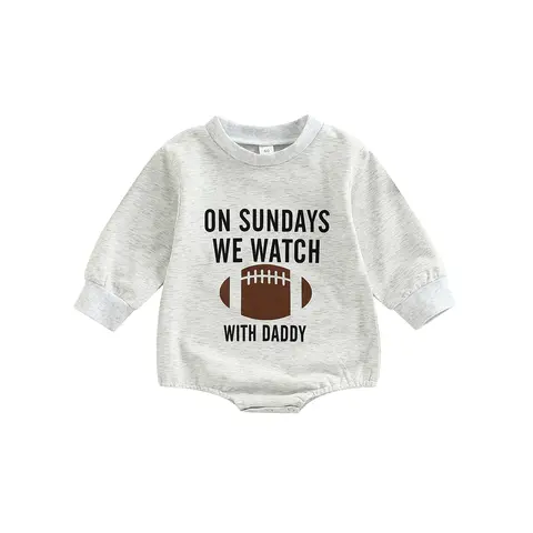 Canrulo Baby Boy Girl Football Sweatshirt Romper On Sundays We Watch Football with Daddy Onesie Bodysuit Fall Football Outfit
