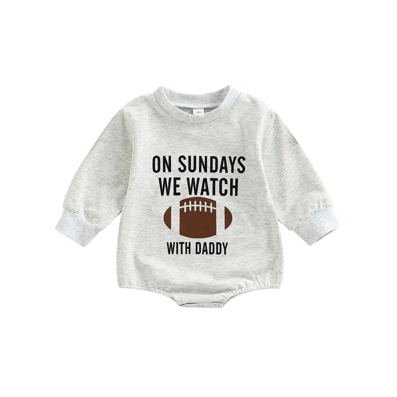 Canrulo Baby Boy Girl Football Sweatshirt Romper On Sundays We Watch Football with Daddy Onesie Bodysuit Fall Football Outfit