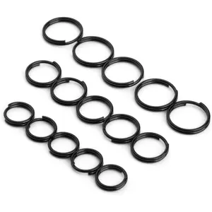 FEGVE Titanium Key Rings Split Rings, Small Keyrings, Jump Rings for Necklaces, Keys, Jewelry Attachment - 15pcs Mix 10/12/14mm (Black)