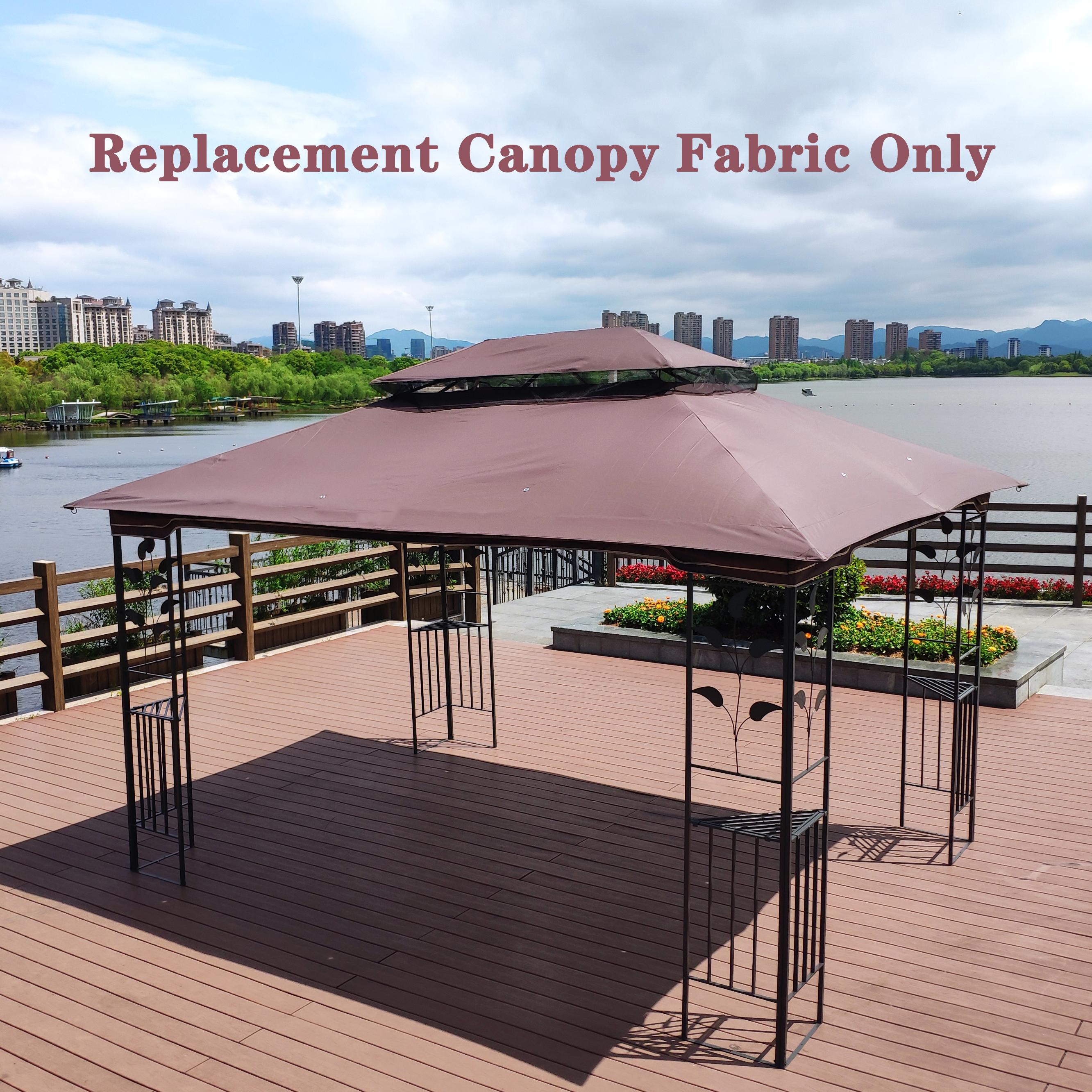 SAVEYOUR Brown Double Roof Gazebo Canopy Top Replacement 13x10FT Durable Polyester UV Protection Water-Repellent Patio Shade Fabric