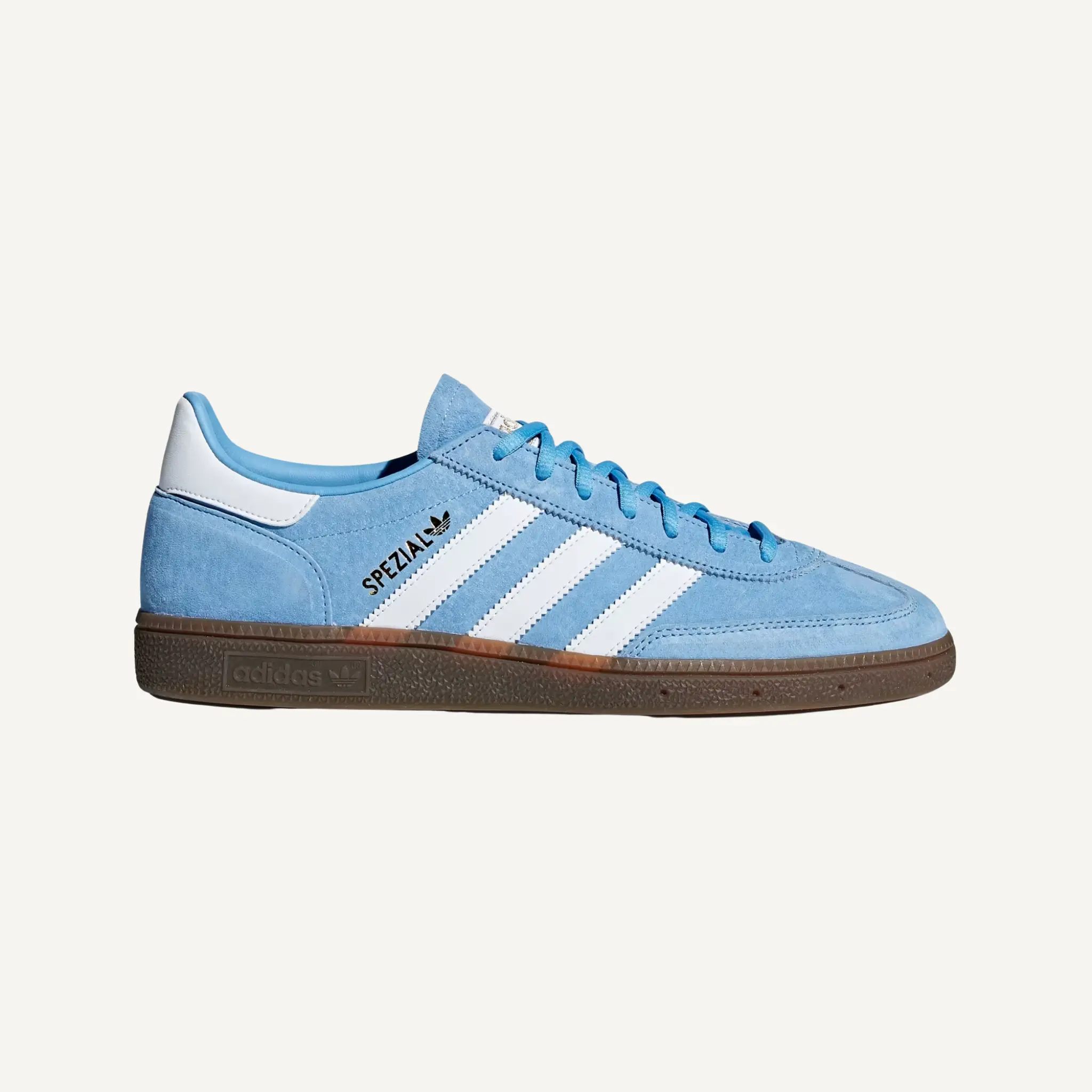 Adidas Originals Men's Handball Spezial Classic Sports Shoes - Light Blue/Cloud White/Gum BD7632, Retro Court Style, Round Toe, Laces, All Seasons, Soft Suede, 3 Stripes, Padded Insole