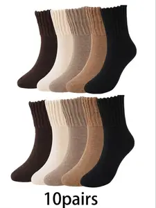 Women's Solid Mid-calf Socks set,Casual Soft Comfy Socks for Fall&Winter,Daily Wear holiday socks | White sweater socks| Cozy Breathable –Soft, Warm & Odor-Resistant Socks,Gift for Mom,Girlfriend on Christmas,Halloween,Anniversary Womenswear Minimalist