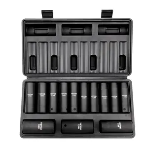 VEVOR 1/2" Drive Impact Socket Set, Summervibes,Summervibes, 13 Piece Deep Socket Set Metric 10-24mm, 6 Point CR-V Alloy Steel for Auto Repair, Easy-to-Read Size Markings, Rugged Construction, Includes Storage Case