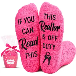 HAPPYPOP Womens Fuzzy Realtor Real Estate Socks, Agent Realtor Gifts For Women Realtors Female