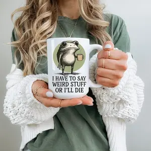[Sale Up To 50%] Funny Frog Coffee Mug, I Have to Say Weird Stuff or I'll Die, Quirky Animal Lover Cup, Humorous Quote Gift, Frog Coffee Cup, 11oz & 15oz ceramic mug