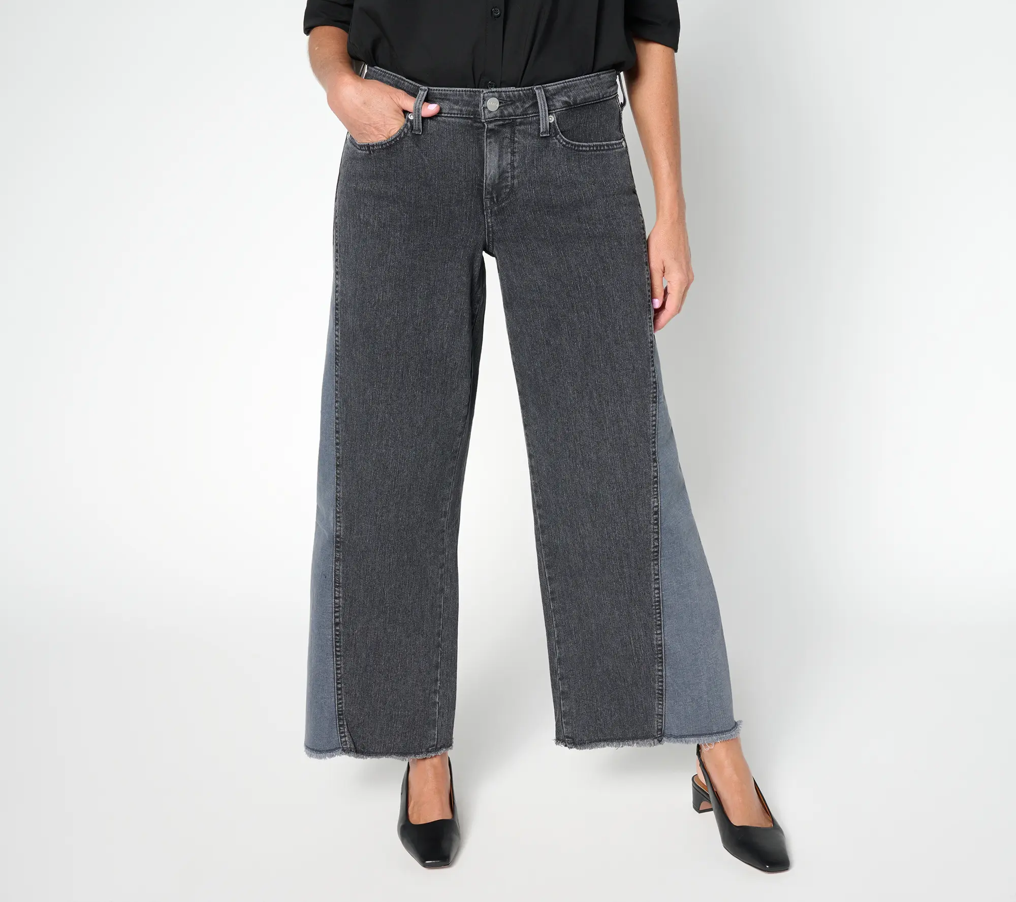 QVC Women's Teresa Regular Wide-Leg Jeans with Contrast Sideseam Gusset