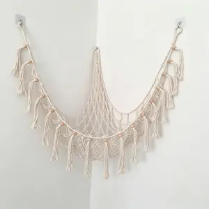 55-Inch Boho Style Handwoven Plush Toy Organizer Hammock, Triangular Wall-Mounted Storage Bag for Living Room, Bedroom, Dormitory, Decorative Home Accessory