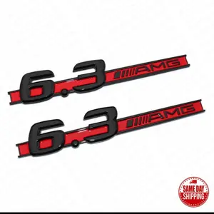 2x Black Red OEM ABS 6.3 AMG Emblem Fender Logo Badge Nameplate Decoration Sport