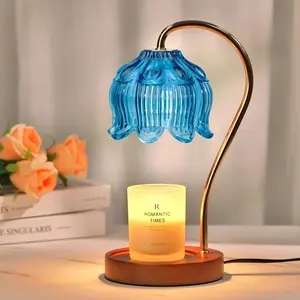 Blue Flower Candle Warmer Lamp with Timer | Dimmable Glass Jar Wax Melter | Adjustable Aromatic Candle Warmer for Home Decor | Elegant Gift for Women, Mom, Friends | Birthday, Housewarming & Vintage Style Essentials