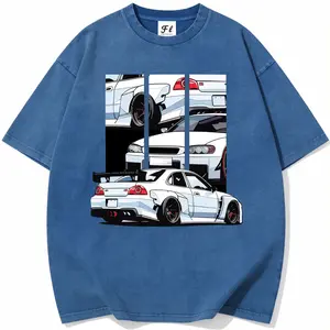 JDM Skyline GT-R R34 Car Washable Direct Spray T-Shirt 260g Heavy Cotton Vintage Modified Car Tee Unisex Casual Top for Car Enthusiasts
