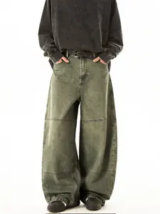Men's Mud Loose Vintage Washed Jeans, High Street Wide Leg Pants, Casual Relaxed Fit, Y2K Aesthetic Street Style