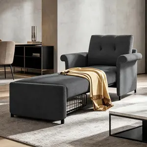 3-in-1 Sofa Bed Chair with Adjustable Backrest, 33.5'' W Gray Convertible Sleeper Chair with Bottom Storage, Lambswool Pull Out Couch Lounger with Arms, Comfy Reading Chair for Living Room