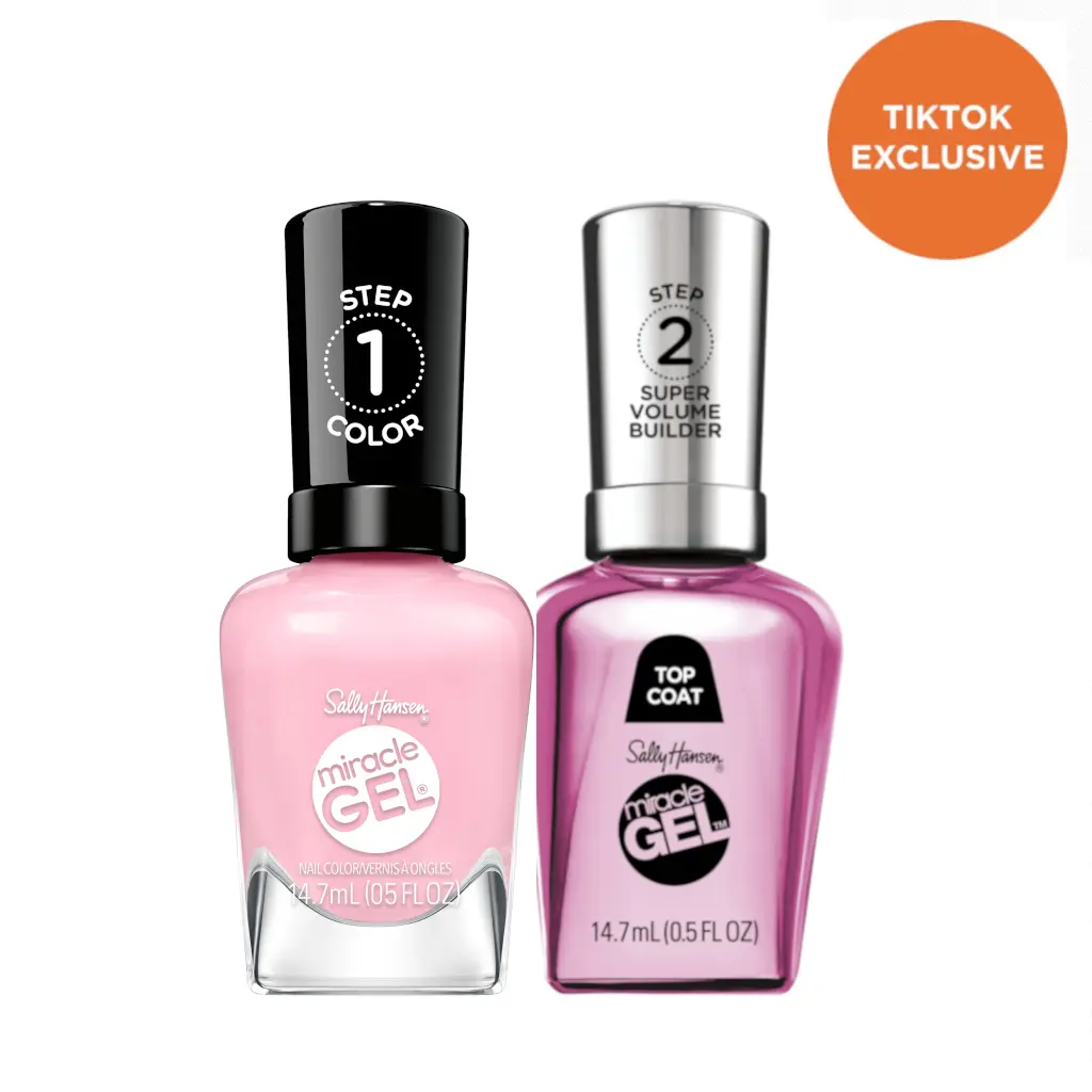 Sally Hansen Miracle Gel Supercharged Pinks Nail Polish + Super Volume Builder Top Coat Duo Bundle, Long Wear, No UV Light Needed