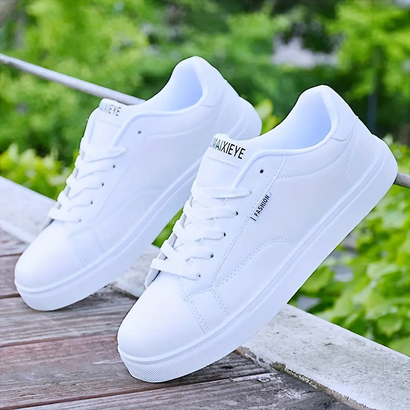 [Solid Color Skateboarding Shoes] Versatile Solid Color Skateboarding Shoes - Men's Fashion Low Top Lace-up Sneakers with PU Upper, Fabric Lining, EVA Insole, and Rubber Sole - Suitable for Casual Wear