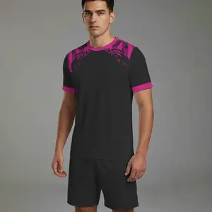 Men's Black & Pink Soccer Jersey Set, Gothic Totem Graphic Football Training Kit, Trendy Pitch Uniform S-XXL