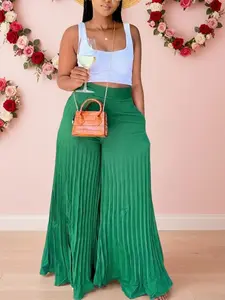 Women's Pocket Pleated Wide Leg Pants, Casual High Waist Trousers for Spring & Fall, Women's Bottoms for Daily Vacation Party