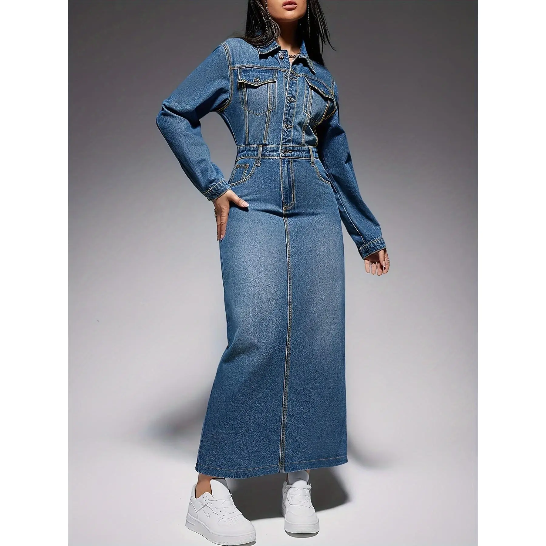 white christmas dresses Fit and Flare Denim Midi Dress with Fringes Cashew / 14 main image 0
