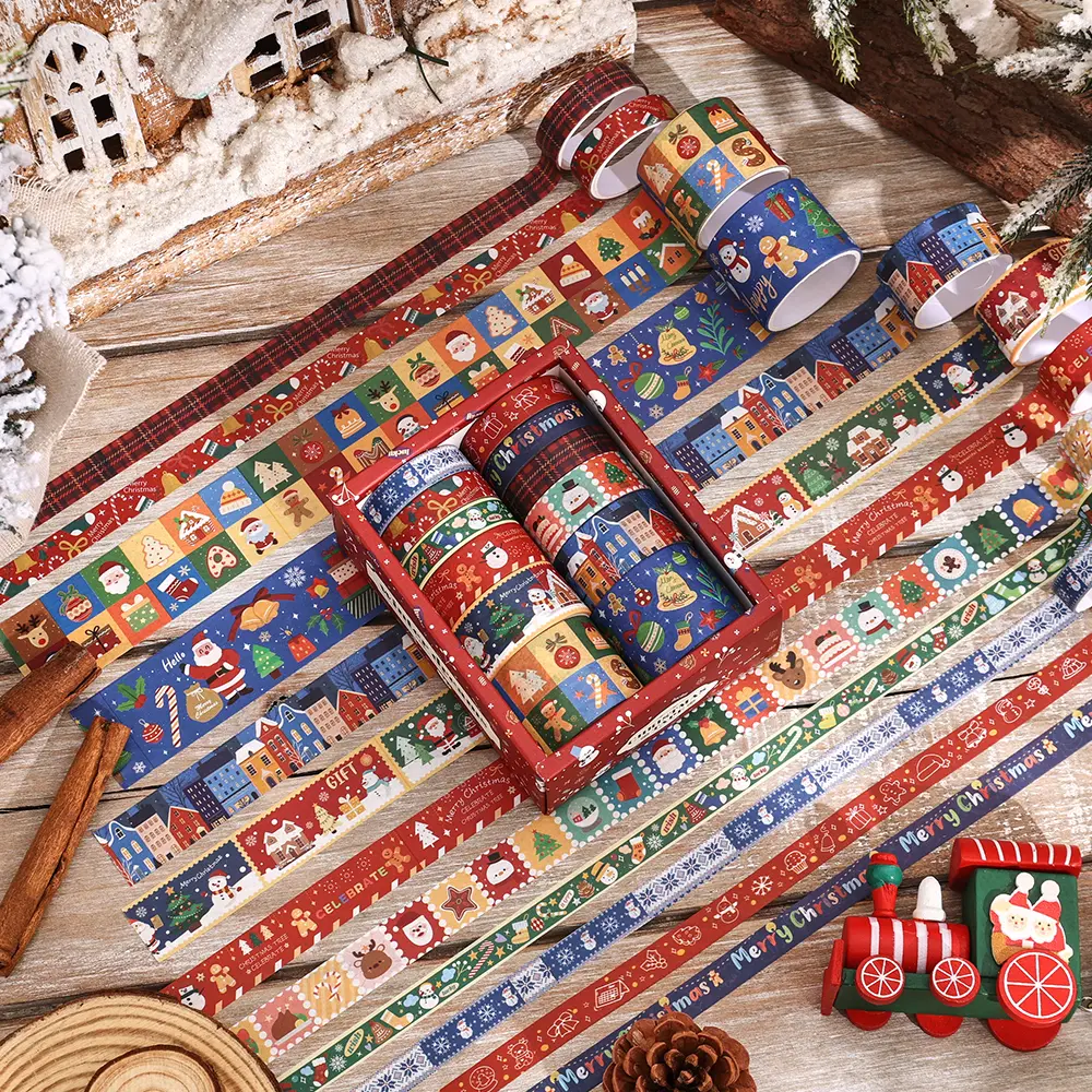 24 Rolls Santa Theme Christmas Washi Paper Tape Set - 12 Rolls Per Set, Art Deco, Fairy Tale, Country Rustic Lodge Designs (Santa Claus, Christmas Tree, Snowflake) - 6.5 Ft Festive Home Supplies for Gift Wrapping, Housewarming, DIY Crafts, Enhances Party
