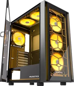 MUSETEX G07 ATX PC Case with 6 PWM ARGB Fans Pre-Installed, Opening Tempered Glass Door