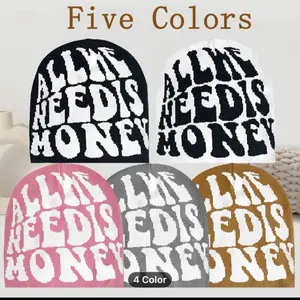 All We Need Is Money Beanie Caps Unisex Y2K Knit Hat Headwear Fashion Acrylic Material Durable Thermal Headwear for Outdoor Activities
