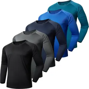 5 Pack Long Sleeve Shirts for Men Quick Dry Moisture Wicking Workout Tee Shirts Athletic Running Activewear Workout Performance Tee Shirts solid color casualsportswear garmentscrew neck t-shirt