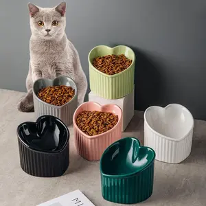 Slanted Ceramic Cat Bowl with Stand, 1 Box Anti-tip Elevated Cat Food Dish for Neck Protection, Cute Pet Feeding Bowl, Dog & Cat Accessories