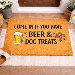 Come In If You Have Beer And Dog Treats Funny Doormat Welcome Mat For Front Door Humorous Coir Entryway Rug Dog Lover Housewarming Gift Indoor Outdoor Pet Porch Decor Novelty Floor Mat