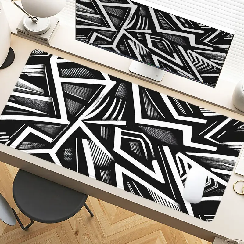 Desk Pad Geometric Abstract Black White Desk Pad Gaming Mousepad XXL Mouse Pad For Laptop Desk Mouse Pad Extra Large With Non-Slip Rubber Base Stitched Edges Surface For PC Gamers Office Workers & Home Use Perfect Gift For Christmas Birthday Holiday Seaso
