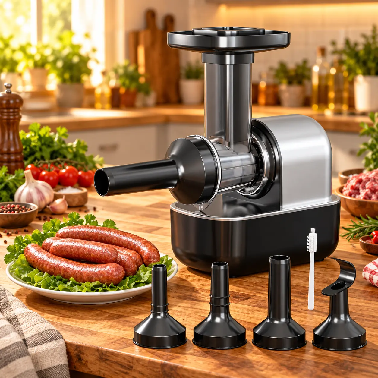 Automatic Electric Stainless Steel Sausage Stuffer Machine - 3 Stainless Steel Stuffing Tubes, Meatball Attachment, Easy Clean Homemade Maker for Beef, Chicken
