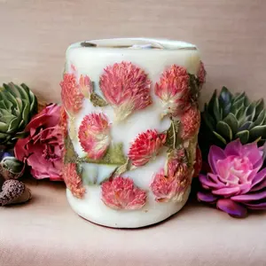 Handmade soy wax candle with dried flowers Decor Ornaments Decoration Freshener Fresia Amaranth Decorative Gift