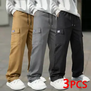 Star Outline Graphic Street Style Men's Casual Wide Leg Pants, Elastic Drawstring Waist With Side Contrast Line And Vertical Star Embroidered Detail, Loose Draping Silhouette For Daily Street Wear