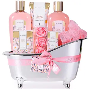 Spa Gift Basket for Women – 8-Piece Daisy Bath and Body Care Set, Perfect Holiday, Birthday, or Mother’s Day Gift for Her