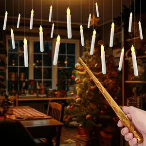 20 count Floating Candles with Wand, Magic  Candles Flameless, Flickering LED Taper Candle with Wand Remote, Warm Light,  Operated Window Candle for Halloween  Wizzard Decors