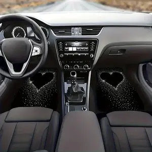 Set of 4 Car Floor Mats Featuring a Sparkling Diamond Heart Pattern, Suitable for Crossovers Or Minivans, Providing Easy-To-Clean Surfaces And Making Great Gift Options, While Also Being Ideal for Everyday Use And Interior Styling