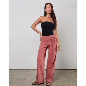 Cursa Trouser in Linen Tuscan Red with Belt