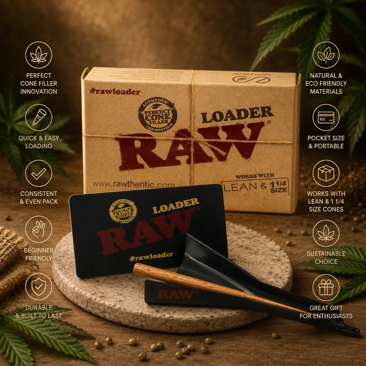 RAW Cone Loader for 1 1/4 Size & Lean Size Pre Rolled Cones - Easily fill up your RAW Pre Rolled Cones & Rolling Papers No Expertise Required