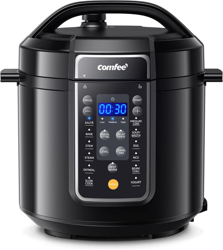 COMFEE’ 9-in-1 Electric Pressure Cooker, 14 Presets Instant Multi Slow Cooker Olla de Presion Non-Stick Pot Rice , Yogurt Maker, Sauté Steamer, Black , 6 Quarts