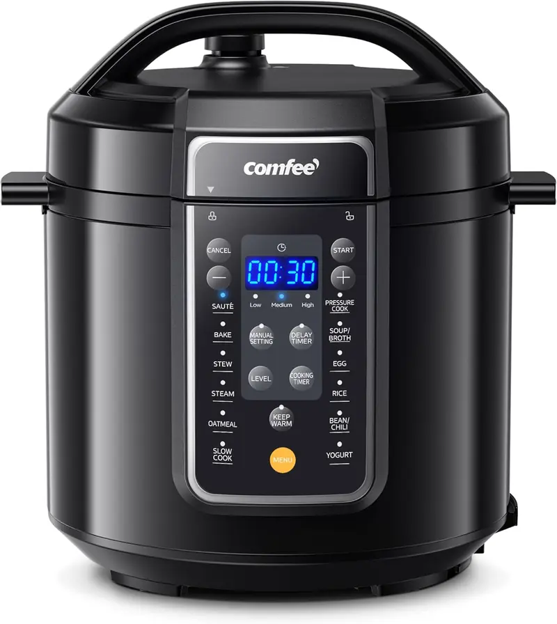 COMFEE’ 9-in-1 Electric Pressure Cooker, 14 Presets Instant Multi Slow Cooker Olla de Presion Non-Stick Pot Rice , Yogurt Maker, Sauté Steamer, Black , 6 Quarts