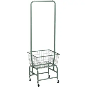 Laundry Cart with Clothes Rack, Rolling Laundry Butler with Wire Storage Rack,Green