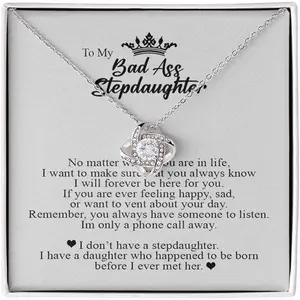 To My Bad Ass Step Daughter, Gifts for Stepdaughter, Step Daughter Gifts, Love Knot Necklace, Jewelry Card for Her, Love Knot Necklace Present To My Bonus Daughter From Stepmom, Women's Jewelry NL041