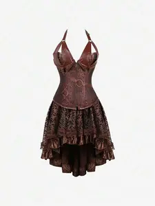 Steampunk Corset Skirt Costume Retro Corset Tops For Women Halloween Pirate Renaissance Corset Skirt Set 8105/2836/8103/7056 Clothes Womenswear