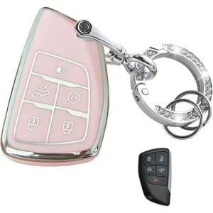 for Chevy Key Fob Cover Key Protective Holder Fit for 2021-2025 Chevy Tahoe Suburban GMC Yukon Denali Silverado Smart Keys Shell (5B-Silver-Pink)